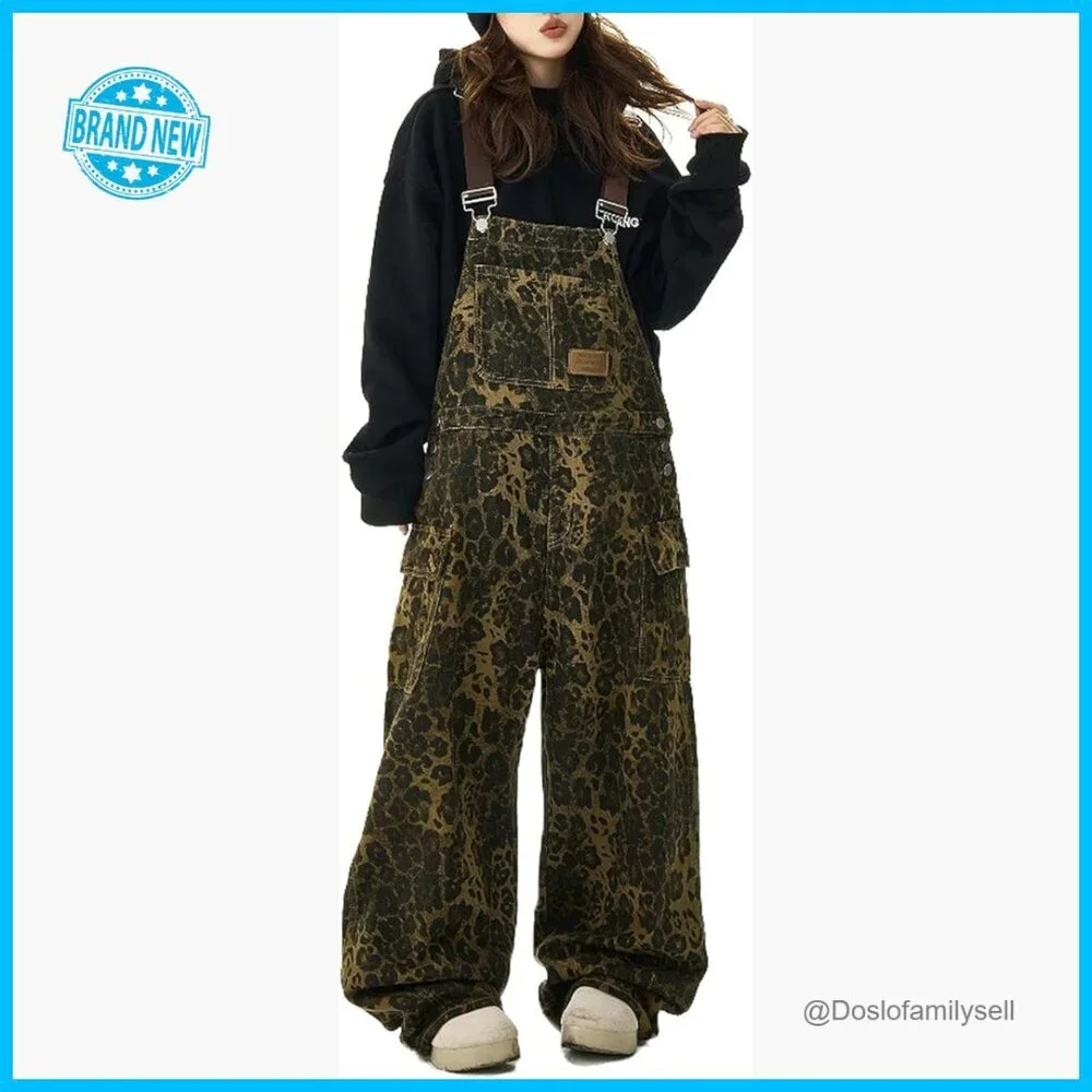 Denim Jumpsuit Overalls Baggy Loose Fit Y2K Grunge Vintage Streetwear Pants - Picture 1 of 7